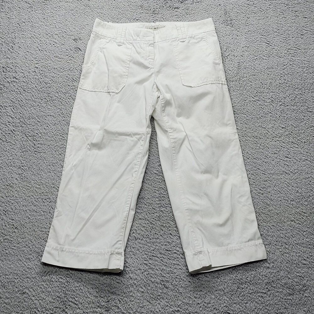 Tommy Hilfiger Women's Size 31x13 White Capris Cropped Pants Cuffed Wide Leg